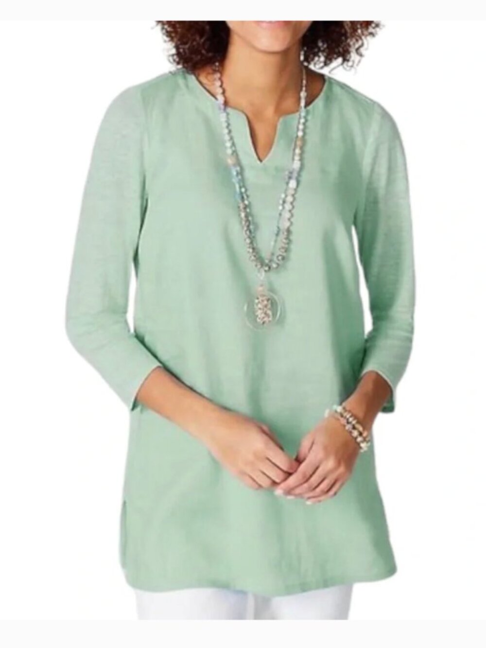 J Jill 100% Linen Tunic 2X Sea Glass Green Lagenlook Minimalist Coastal Beach